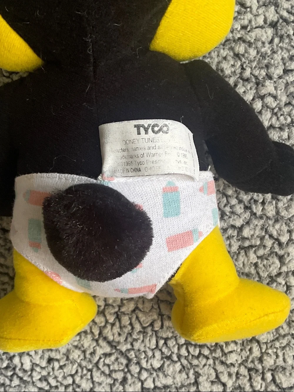 Plush Baby Duck Toy - Black & Bright Yellow
